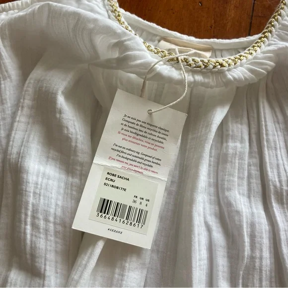 NWT Sezane Sacha 100% cotton White Maxi Dress size 36 - Picture 4 of 7